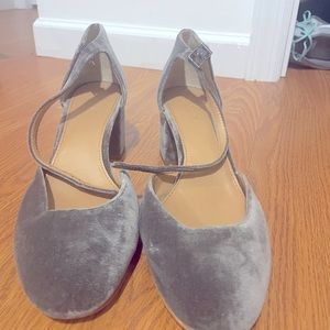 9.5 Gray crushed velvet J Crew Mary Jane Low Block Heel